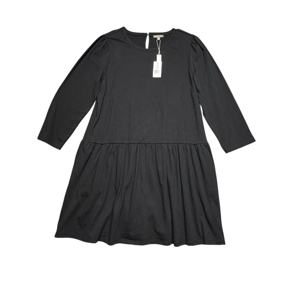 Lilla P Wide Sleeve Peplum Dress Womens XL‎ NWT Black Pockets Comfy Minimalist